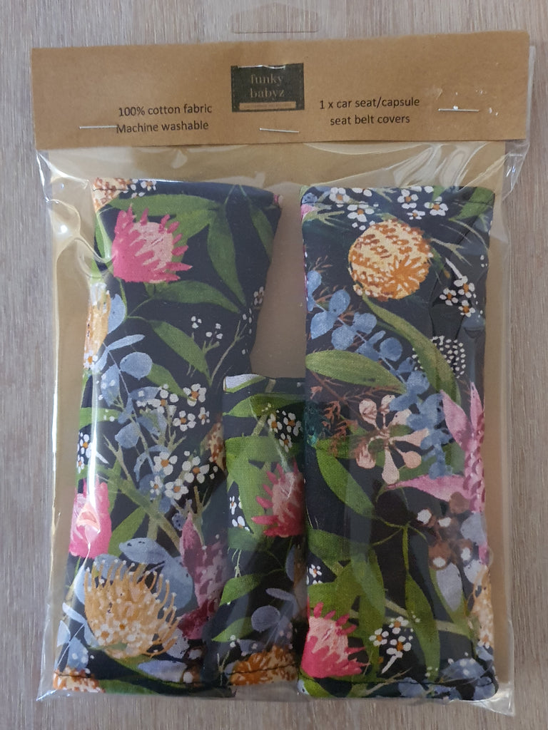 Baby capsule/car seat belt covers-Australian outback flowers *Gift packed*