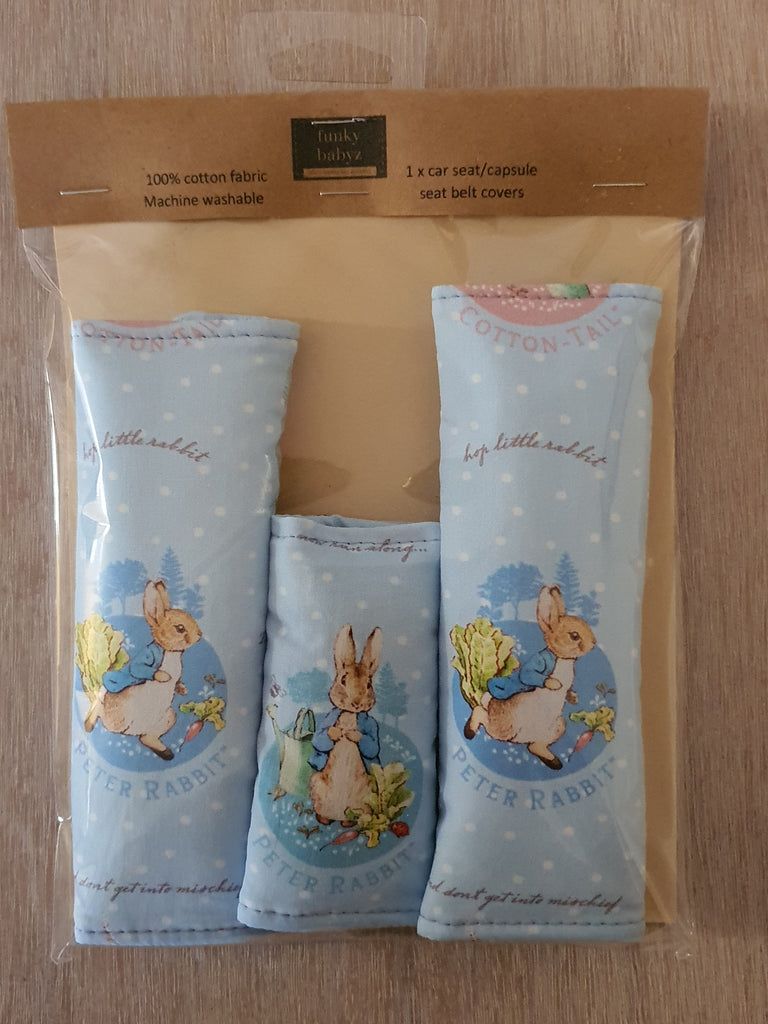 Baby capsule/car seat belt covers-Peter rabbit,blue *Gift packed*