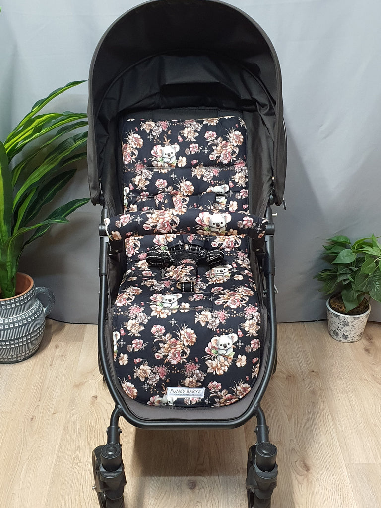 Pram/stroller seat liner-Cute koala floral