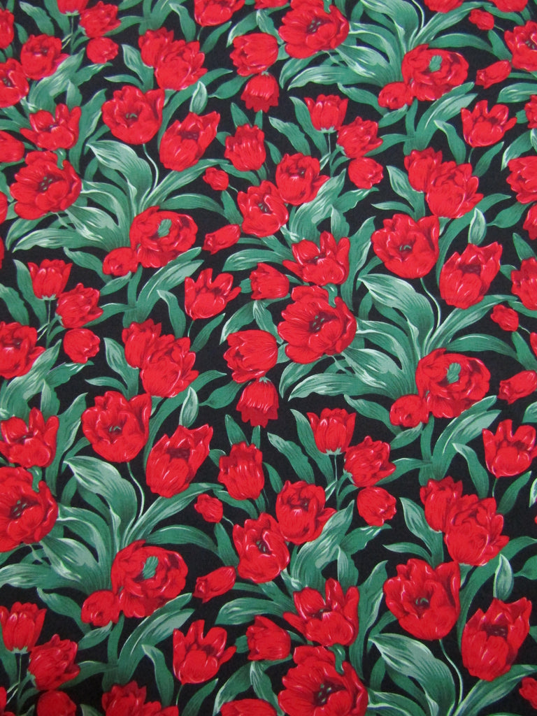 Pram liner set universal,100% cotton-Tulip flowers,red