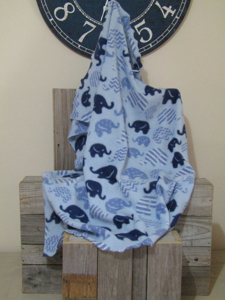 Fleecy Blanket-Blue Elephants