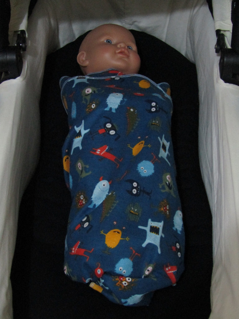 Flannelette baby wrap,blanket-Monsters,navy blue