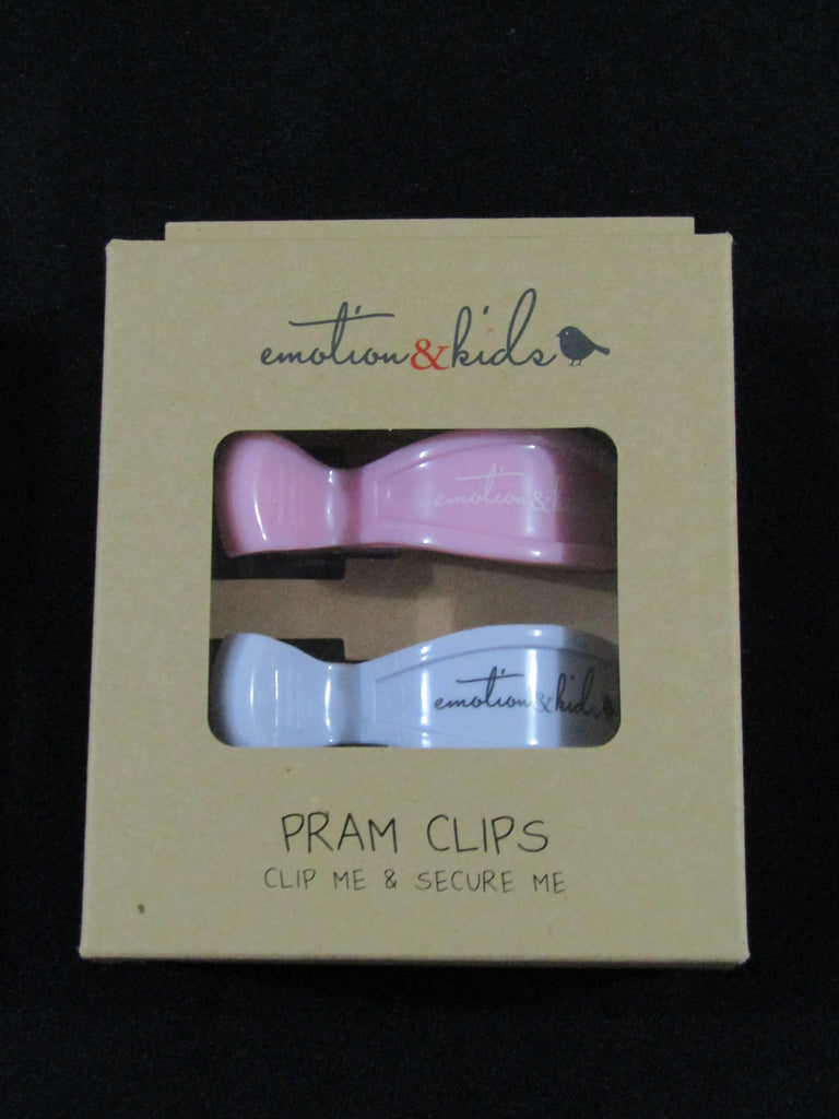 Pram clips -Pink and white,2 pack