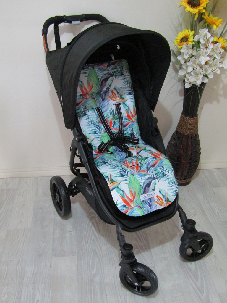 Pram liner set universal,100% cotton-Bird of paradise flower