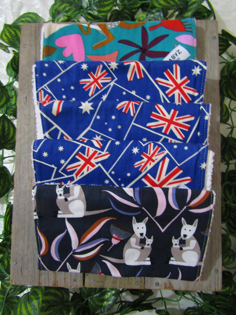 Burp cloth pack of 5-Kangaroo,Australian flags