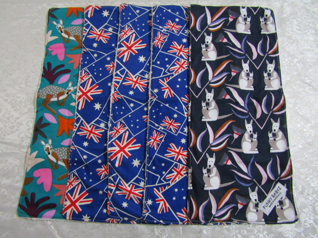 Burp cloth pack of 5-Kangaroo,Australian flags
