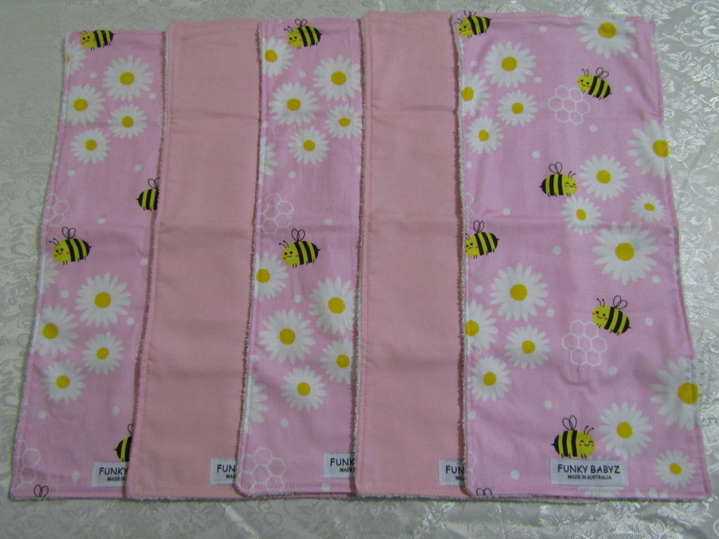 Burp cloth pack of 5-Bumblebee,pink