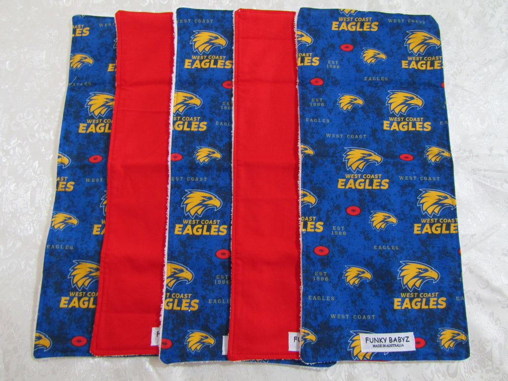 Burp cloth pack of 5-AFL West Coast Eagles