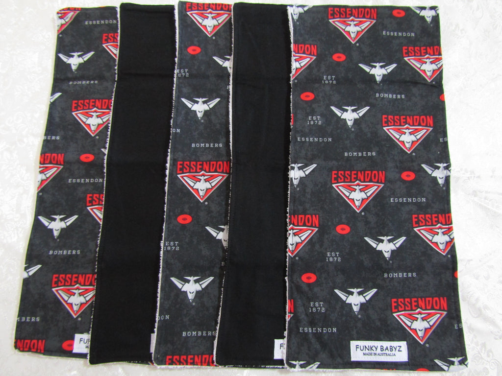 Burp cloth pack of 5-AFL Essendon bombers