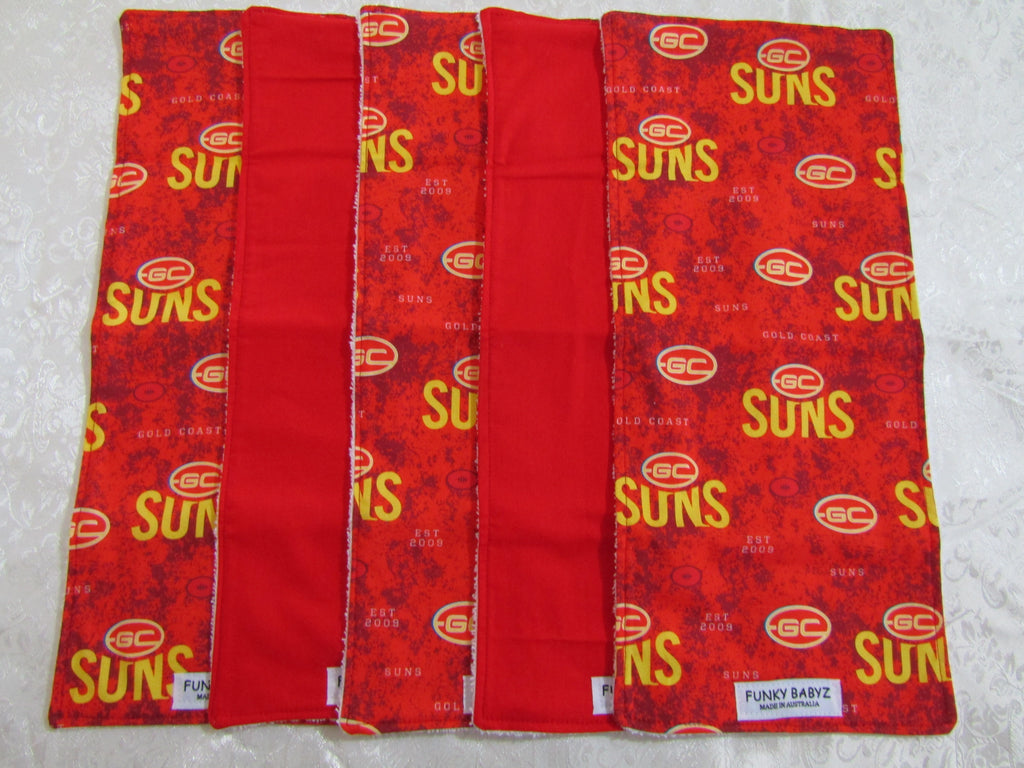 Burp cloth pack of 5-AFL Gold coast suns