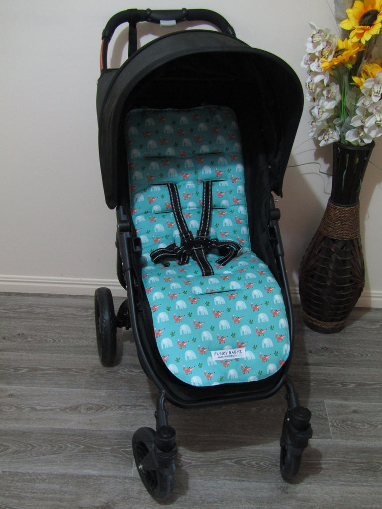 Pram liner set universal,100% cotton-Fox and elephant friends