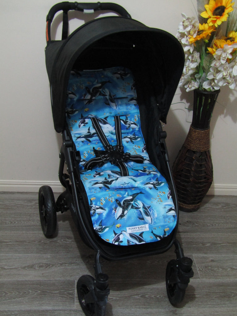 Pram liner set universal,100% cotton-Playful orcas