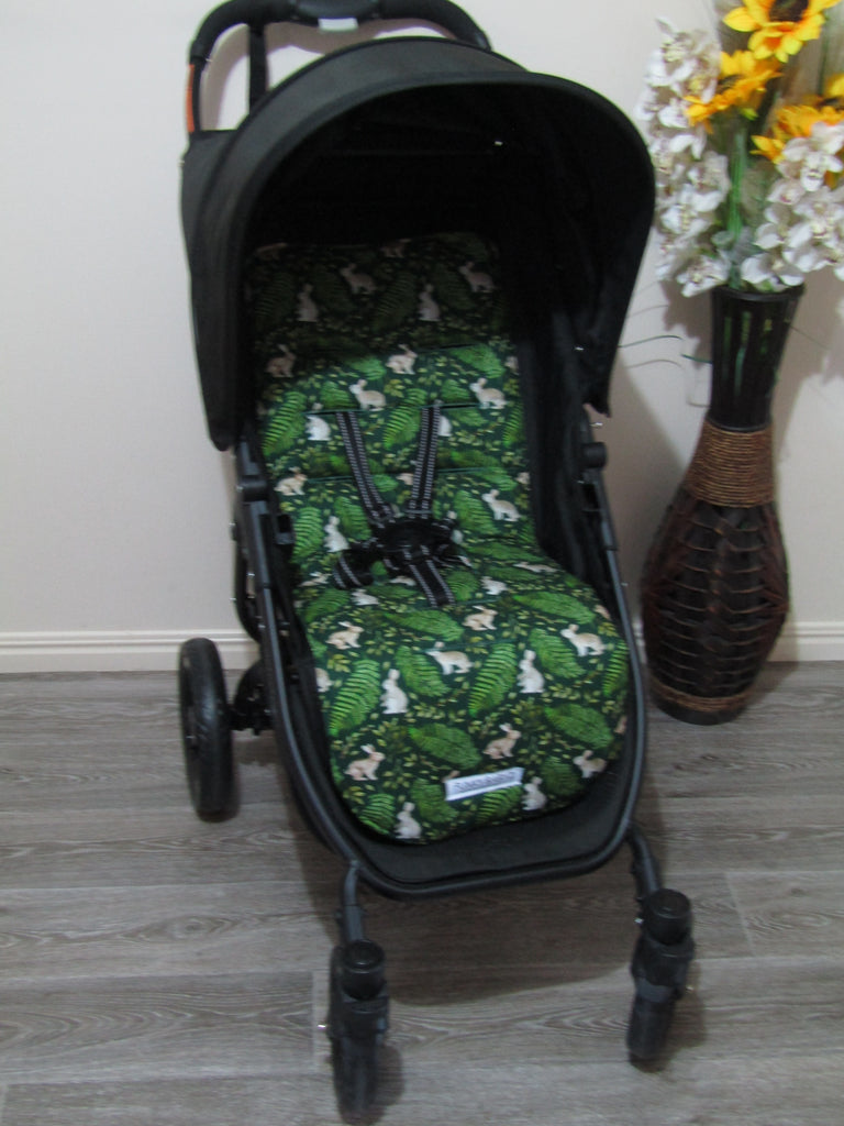 Pram liner set universal,100% cotton-Bunny meadows,green