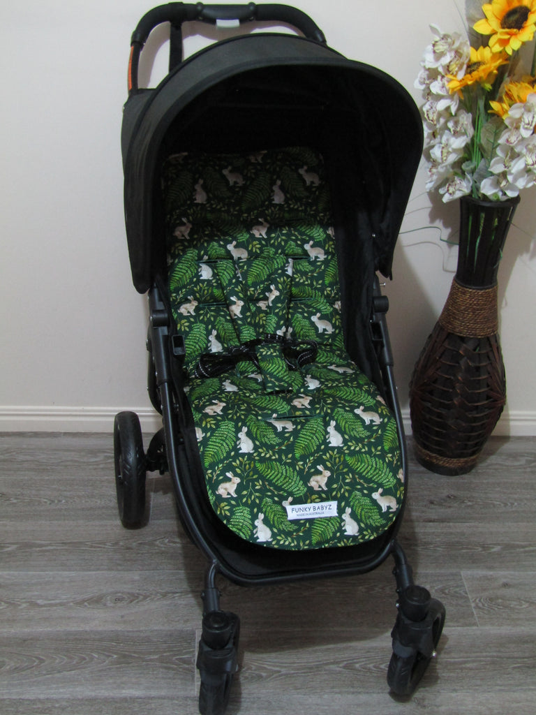 Pram liner set universal,100% cotton-Bunny meadows,green